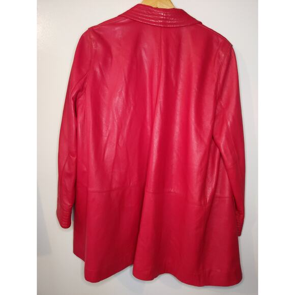 Evan Davies Coral Red 100% Lambskin Leather Cardigan Jacket Size 6 Korean Made - Picture 5 of 11